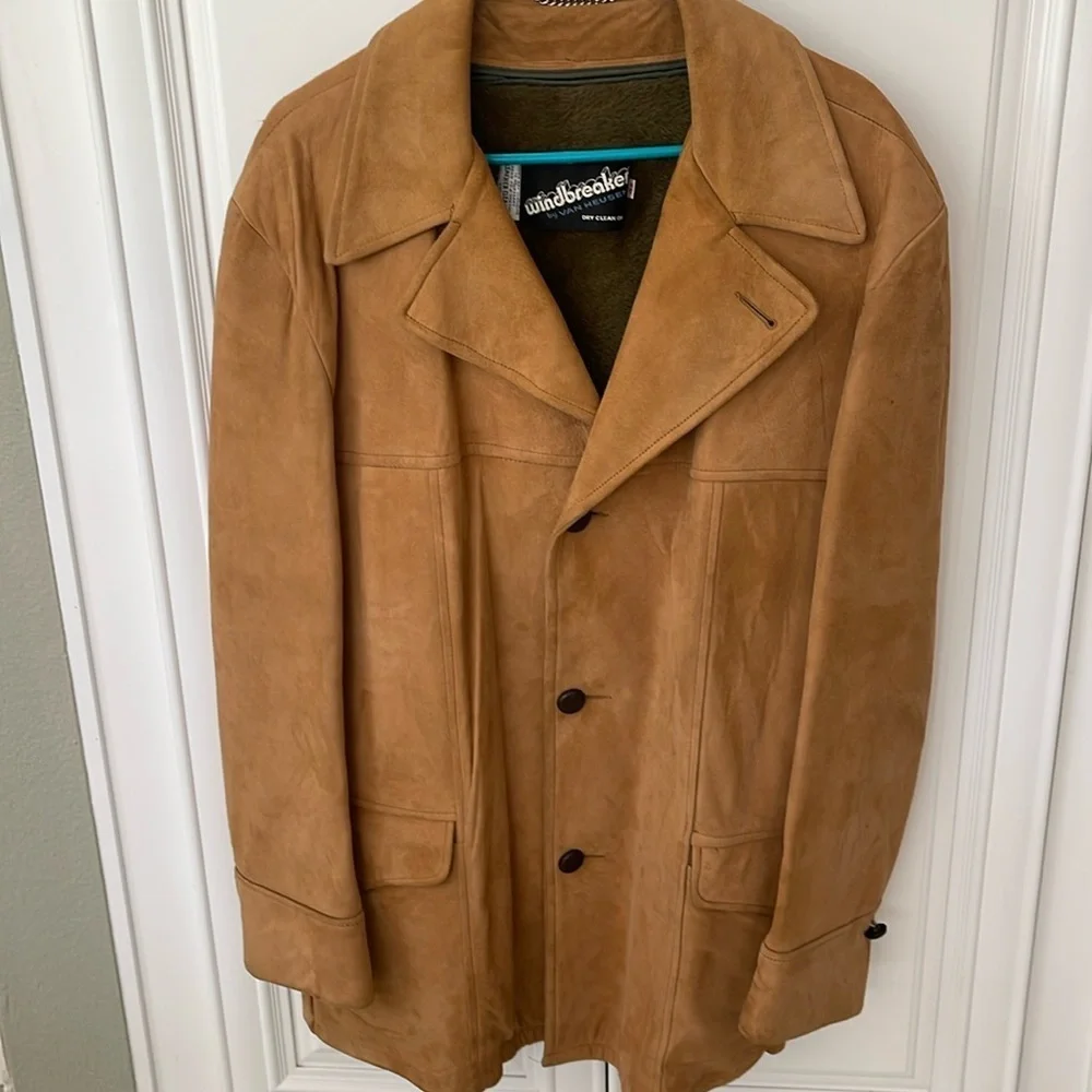 Vtg Windbreaker Van Heusen Heavy Soft Leather Jacket Vest Camel tan 48 J Keisman